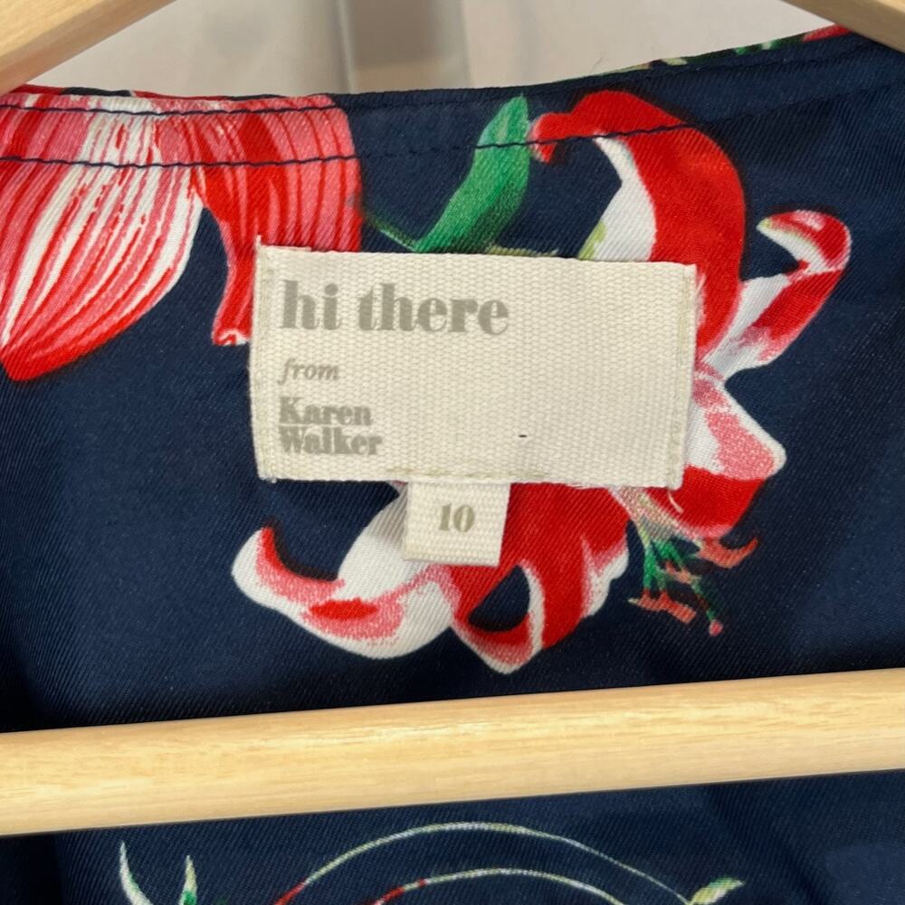 KAREN WALKER Hi There Sz 10 Anthropologie Hibiscus Floral Wrap Dress Blue Multi - Picture 3 of 10